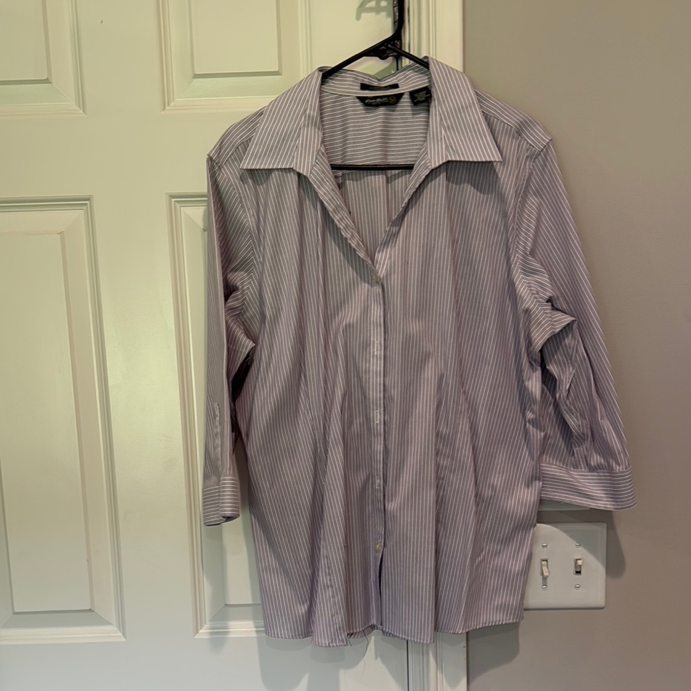 Eddie Bauer Purple and White Button Down Shirt